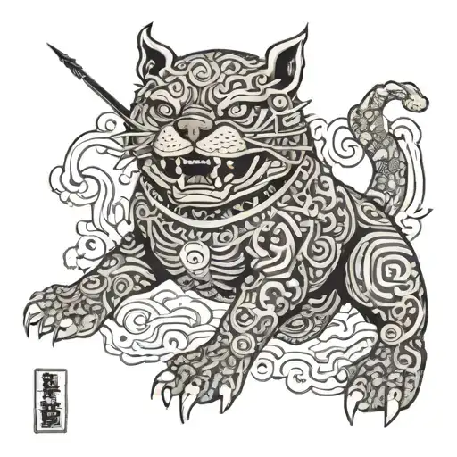 Have a weapon of sorts to be inspired bully dog Tibetan styles Thai styles Chinese style inclusions some reds yellow  tattoo design idea
