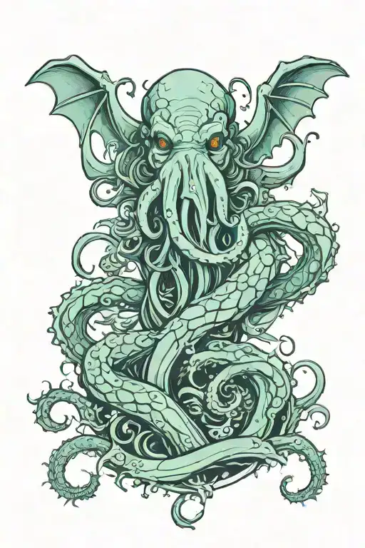ocean and cthulhu forearm tattoo design idea