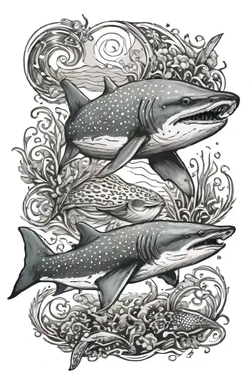 ocean theme back tattoo with whale shark  tattoo design idea