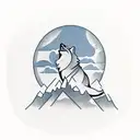 indian on cliff aiming in the sky, wolf howling at the moon, cloaked figure with crystal ball sitting at table tattoo design idea