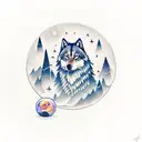 indian on cliff aiming in the sky, wolf howling at the moon, cloaked figure with crystal ball sitting at table tattoo design idea