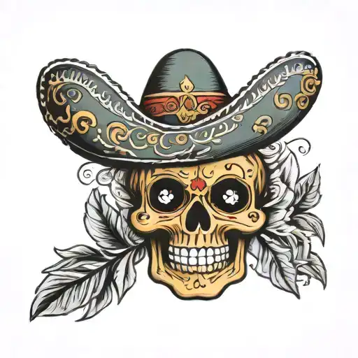 Mexican skull with sombrero tattoo design idea