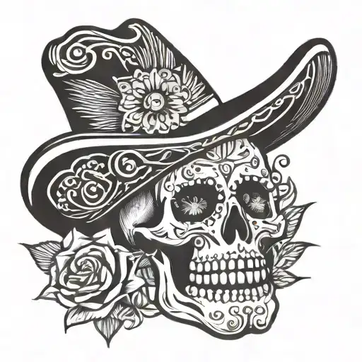 Mexican skull with mariachi hat  tattoo design idea