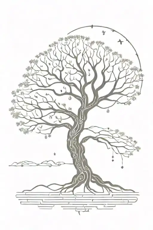 bodhi tree with movie matrix binary code flowing tattoo design idea