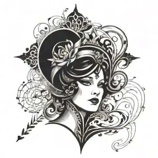 An abstract representation of a famous aria from a classic opera, incorporating elements of blackwork tattoo design idea