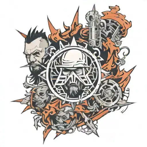 Create an image for a Linkin Park tattoo that contains album cover and logo tattoo design idea