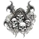 Skulls with smoke and and a grim reaper with Lucifer eyes and Scarface  tattoo design idea
