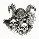 Skulls with smoke and and a grim reaper with Lucifer eyes and Scarface  tattoo design idea