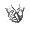 Two hands, one weathered with age, the other youthful and full of promise, meet in a firm handshake. Around them, bursts tattoo design idea