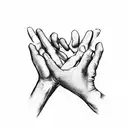 Two hands, one weathered with age, the other youthful and full of promise, meet in a firm handshake. Around them, bursts tattoo design idea