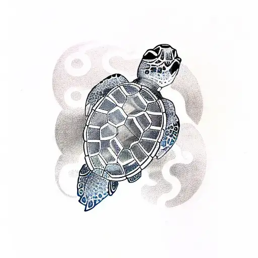 turtle wave horizontal long sea maritime  tattoo design idea