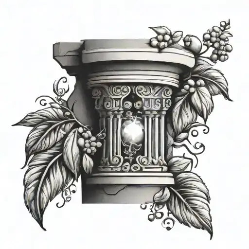 Greek Pillar with three birthstones inside tattoo design idea