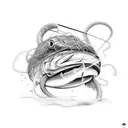 A sketch-style eel tangled in a fishing net tattoo design idea