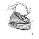 A sketch-style eel tangled in a fishing net tattoo design idea