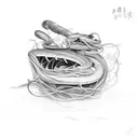 A sketch-style eel tangled in a fishing net tattoo design idea