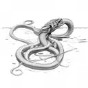 A sketch-style eel tangled in a fishing net tattoo design idea