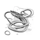 A sketch-style eel tangled in a fishing net tattoo design idea