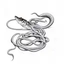 A sketch-style eel tangled in a fishing net tattoo design idea
