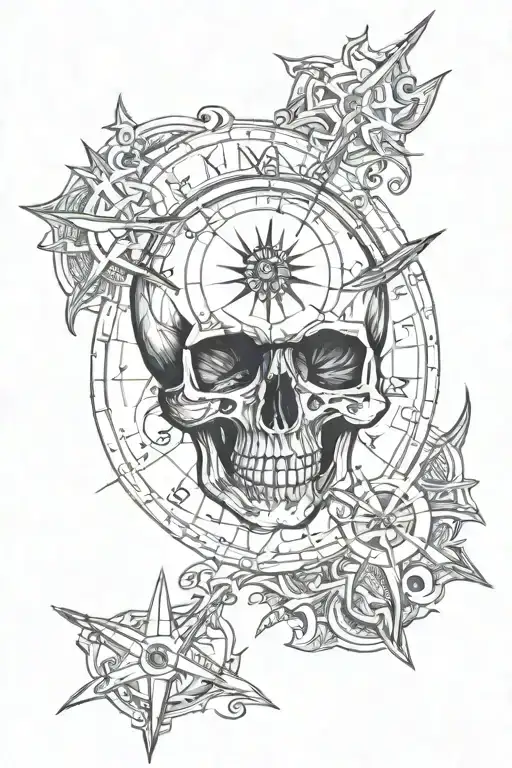 skull and compass tattoo design idea