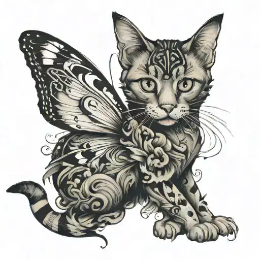 Tattoo is a hybrid of a butterfly and a cat tattoo design idea