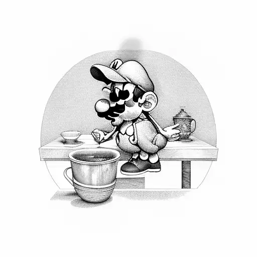 Luigi sitting on a table and eating a soup tattoo design idea