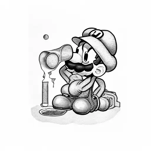 Luigi sitting on a table and eating a soup tattoo design idea