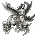 libra scale evil faces and angels on opposite sides tattoo design idea