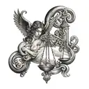 libra scale evil faces and angels on opposite sides tattoo design idea