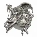 libra scale evil faces and angels on opposite sides tattoo design idea