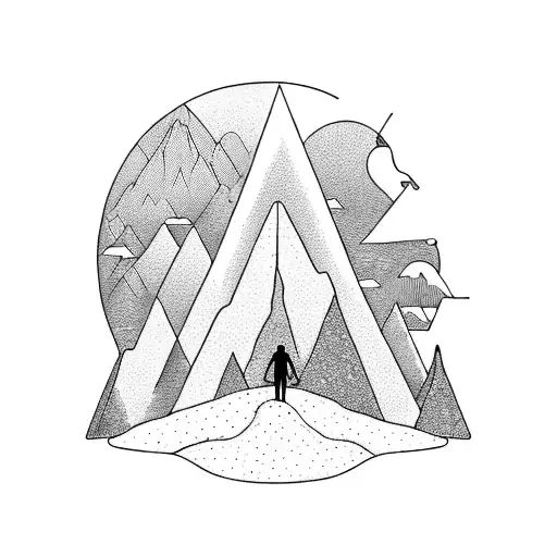 alone man standing near a mountain looking far tattoo design idea
