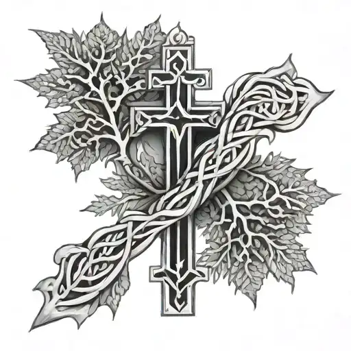 lebanese cedar and a cross intertwined tattoo design idea