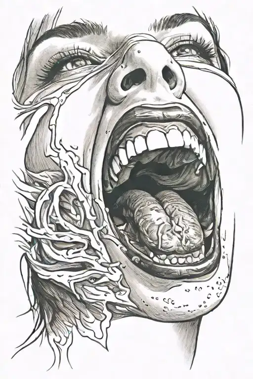 girl, brown hair, mouth open and tongue coming out tattoo design idea