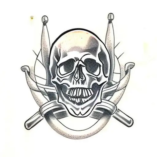 skull with barb wire and nail tattoo design idea
