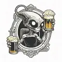 cute alien peeking through circular window holding a glass of beer in hand tattoo design idea