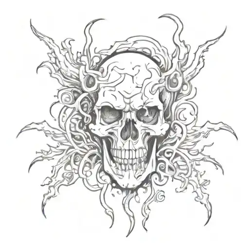 tortured skull surrounded smoke demons tattoo design idea