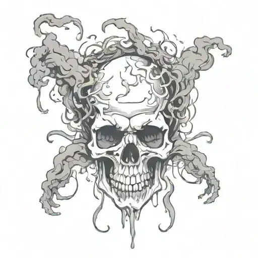 tortured skull surrounded smoke demons tattoo design idea