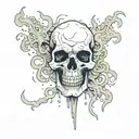 tortured skull surrounded smoke demons tattoo design idea