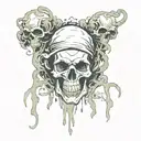 tortured skull surrounded smoke demons tattoo design idea