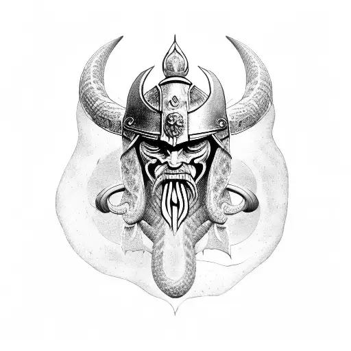 Viking tattoo design, Jörmungander snake in the style of God of War Ragnarok in profile, blackwork style, low contrasts, tattoo design idea