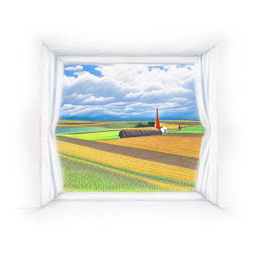 a color tattoo of a wheat farm viewed through a beer glass shapped window tattoo design idea