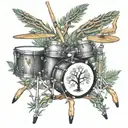 drum snare drum with drumsticks and family tree tattoo design idea