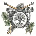 drum snare drum with drumsticks and family tree tattoo design idea
