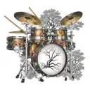 drum snare drum with drumsticks and family tree tattoo design idea