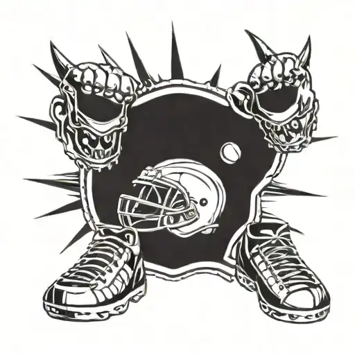 Football with wrestling head gear around it and track spikes under it tattoo design idea