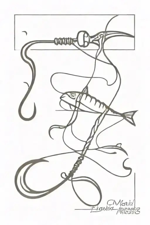 simple fishing hook with makin memories writing  tattoo design idea