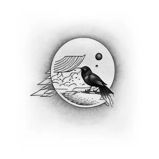black bird with a moon as an eye tattoo design idea