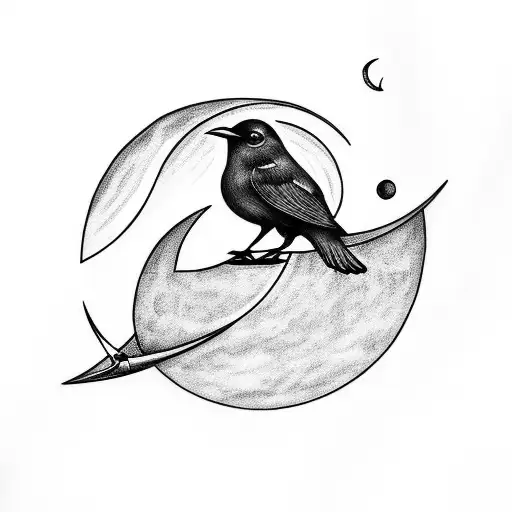 black bird with a moon for an eye tattoo design idea