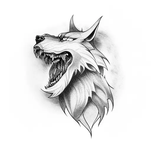 fenrir head side profile open mouth tattoo design idea