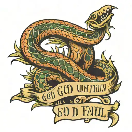 A snake spine tattoo with the quote "God is within her, she will not fail" along the snake tattoo design idea