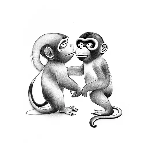 monkey in love with a pinguin tattoo design idea